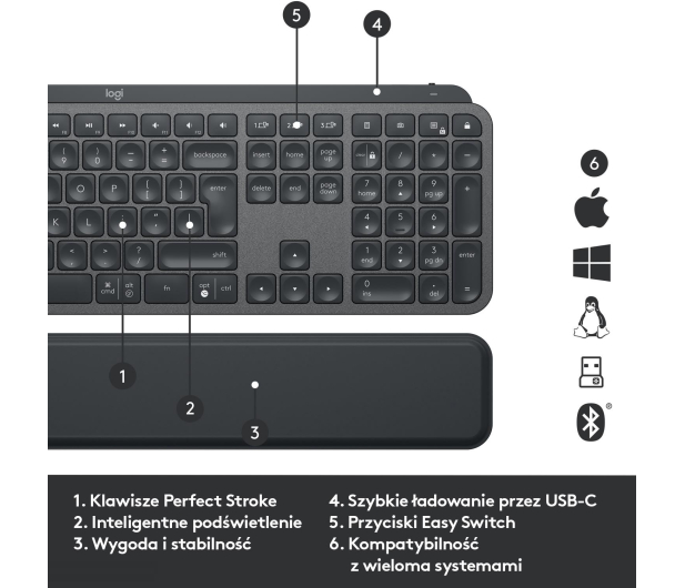 LOGITECH Klawiatura MX Keys Plus z podpórką na nadgarstki 920-009416 - 597345 - zdjęcie 11